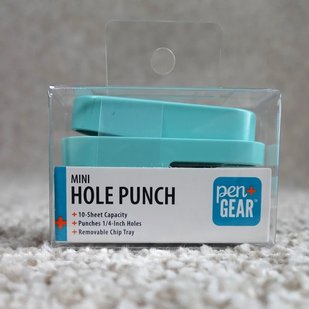 Pen Gear Mini Hole Punch Teal 10 Sheet Capacity‎ Removable Chip Tray